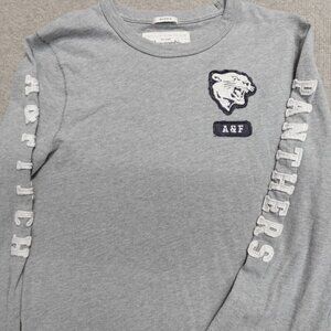 Abercrombie & Fitch Shirt Medium Gray Long Sleeve Embroidered Panthers